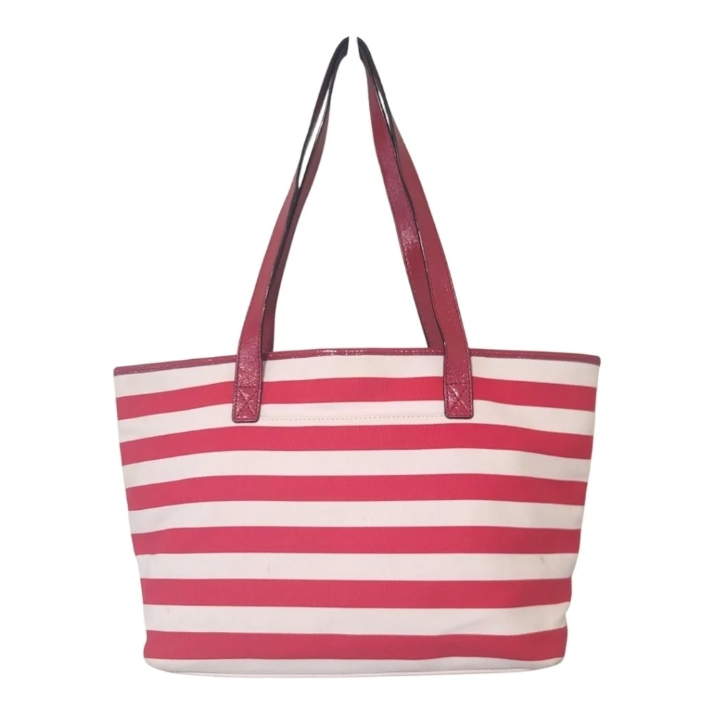 Michael Kors Canvas Red And White Striped Tote Bag, Pre-owned
